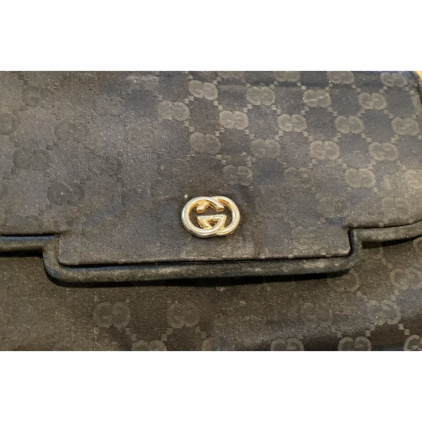 Vintage, one of a kind, Gucci, black Guccissima print silk over leather, two-way style bag with a gold chain link, removable strap