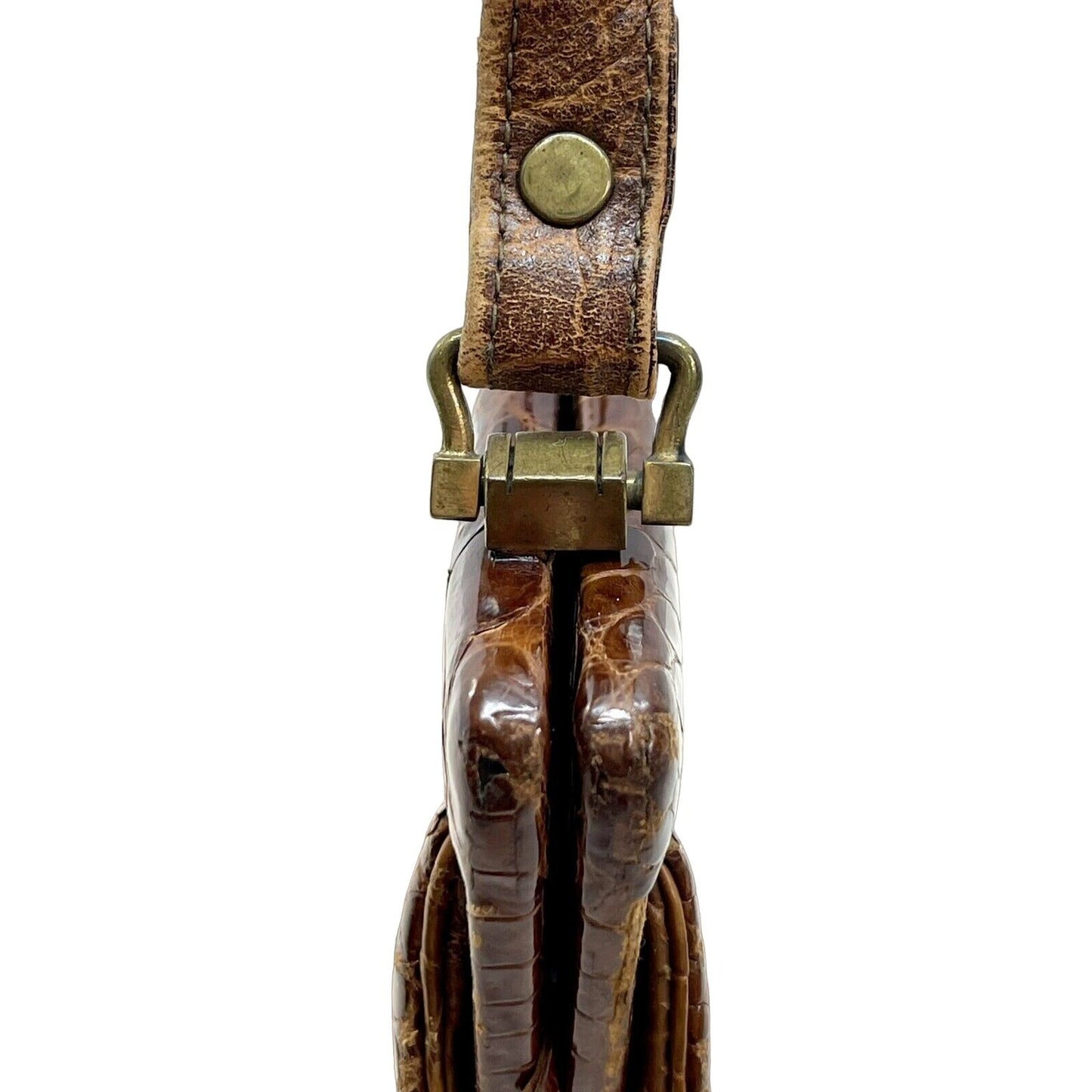 Gucci brown crocodile leather top handle purse