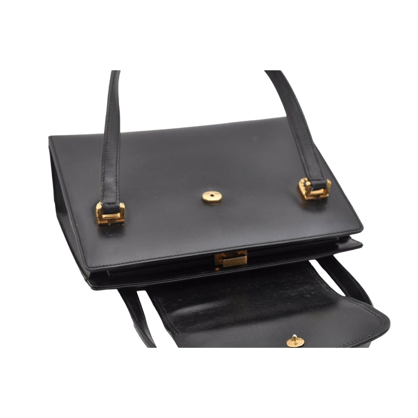 Gucci black leather top handle Kelly bag with blue lapis