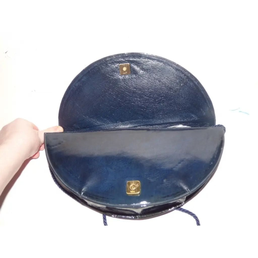 Fendi navy leather stylized fan two-way- cross body or clutch