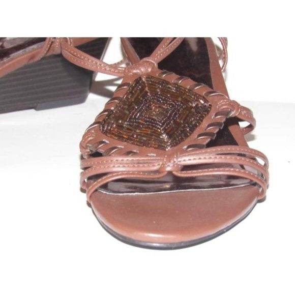 Carlos Santana Brown Strappy Leather Wedge Sandals