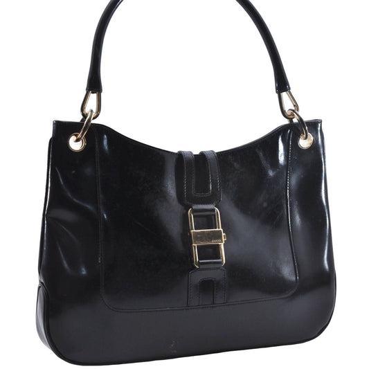 Vintage Tom Ford era black leather Jackie hobo with chrome accents