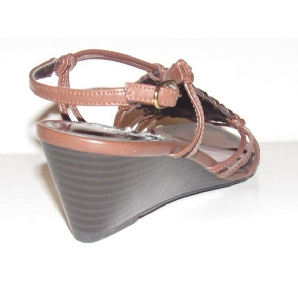 Carlos Santana Brown Strappy Leather Wedge Sandals