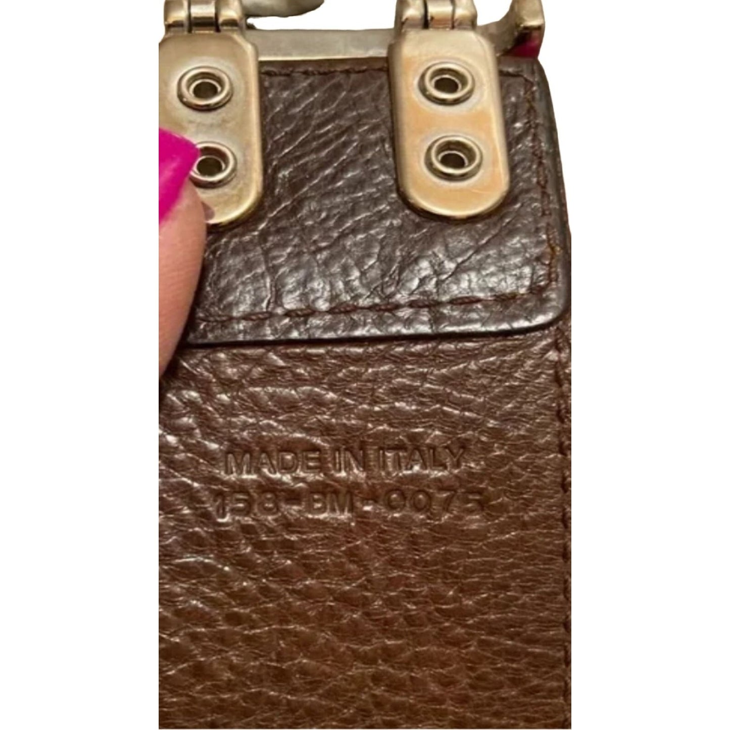 Christian Dior, brown textured leather belt and bold, gold tone metal, open 'D' logo buckle