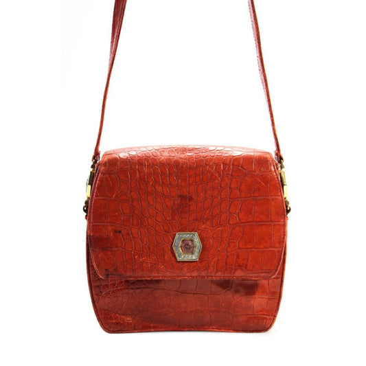 Vintage Gianni Versace red crocodile cross body bag