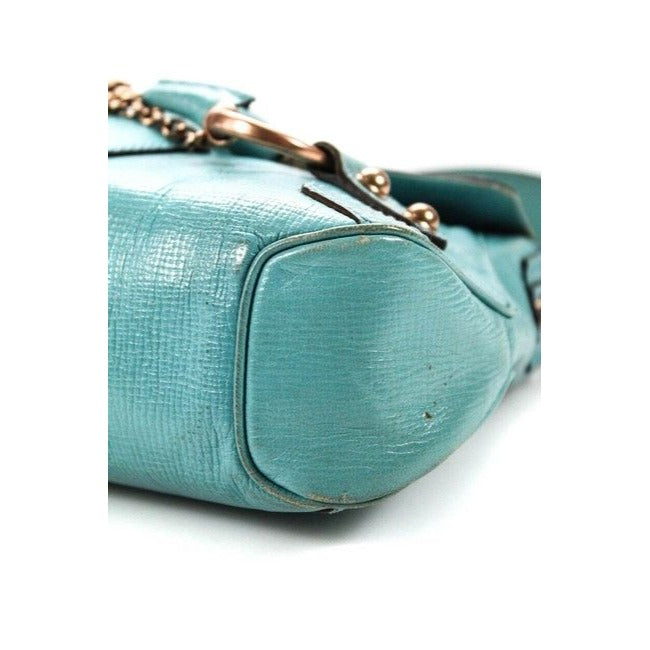 Gucci Turquoise Leather Horse-bit Chain Saddle Bag