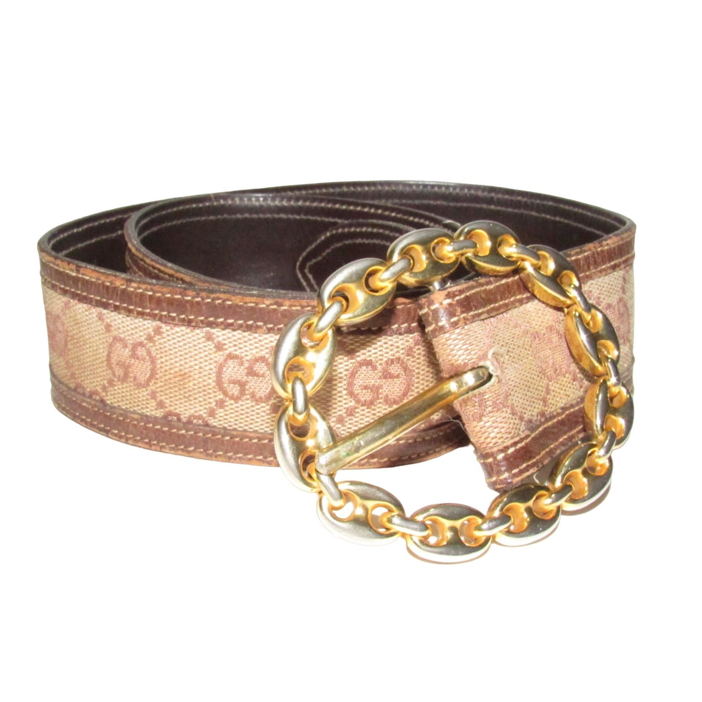 Early brown Guccissima leather belt w a gold Gucci link buckle