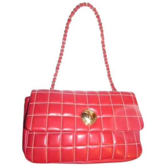 Moschino Red Quilted Leather Shoulder Bag w Envelope Top & Chain Strap