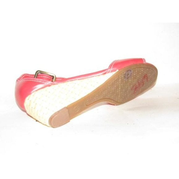 Etienne Aigner Salmon Pink Wedge Sandals with White Stitching