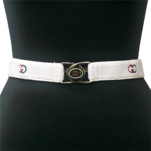 Gucci NOS White Terry Cloth Belt w Red Green Enamel
