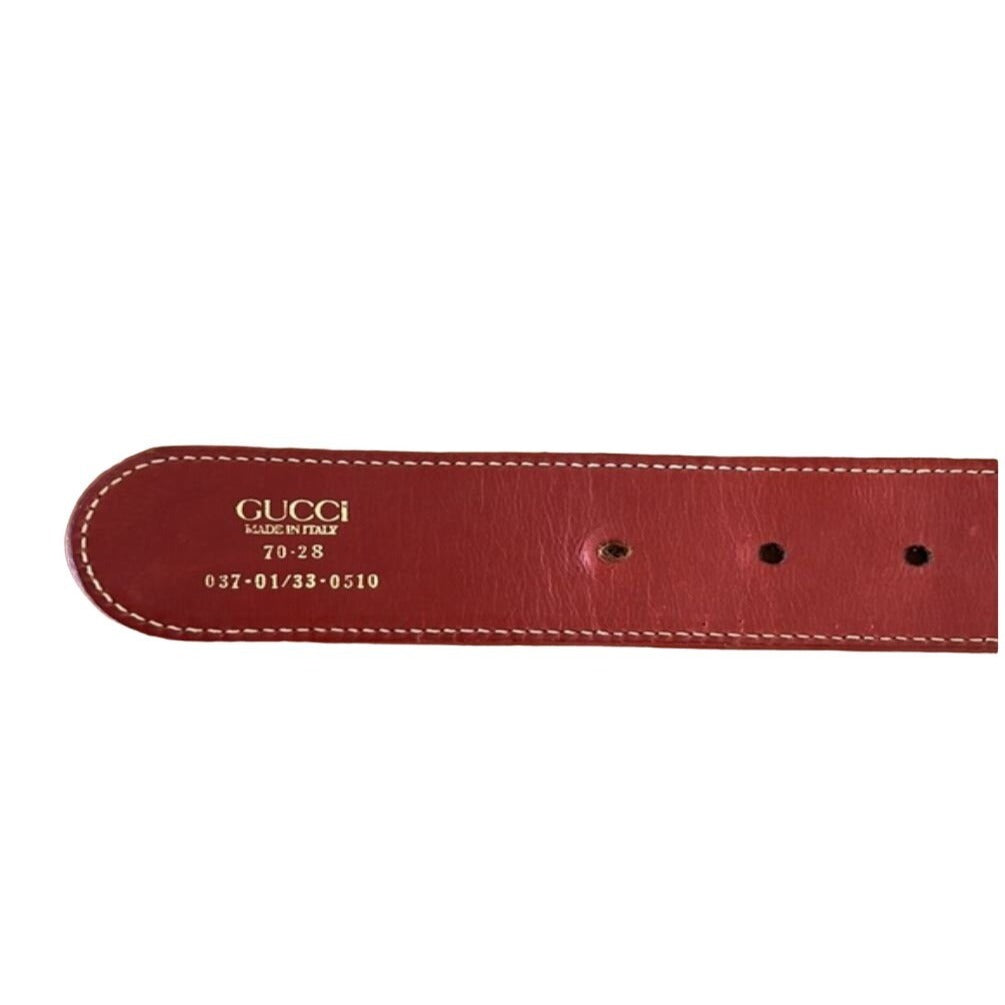 Gucci red leather belt w Gucci Interlocking GG logo buckle