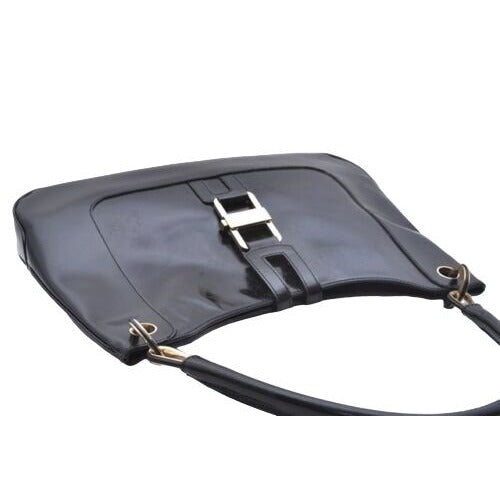 Vintage Tom Ford era black leather Jackie hobo with chrome accents