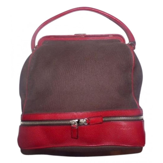 Prada brown & red leather frame top bowler/satchel