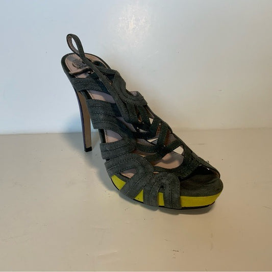 Vince Camuto Gray & Yellow Suede Strappy Sandals