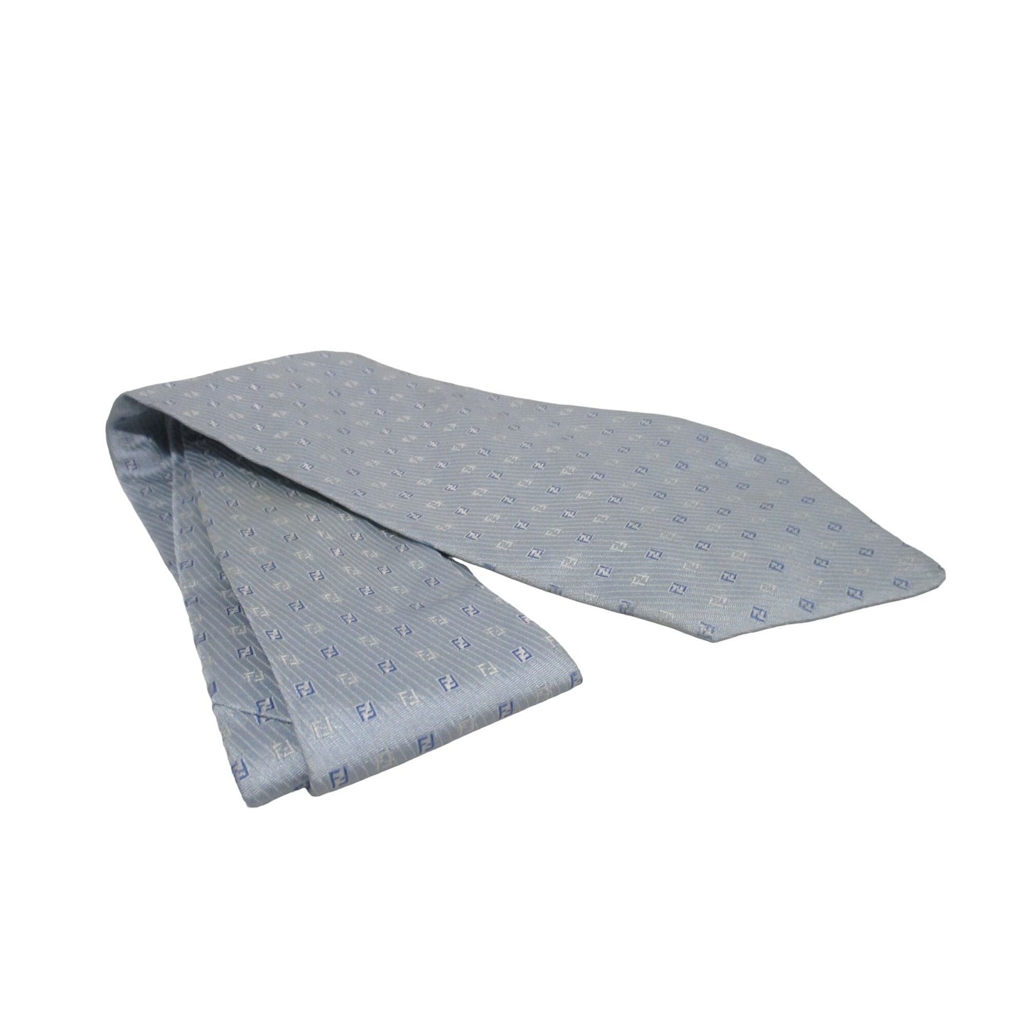 Vintage Fendi tie/scarf made of 100% light blue silk with a logo print in shades of blue