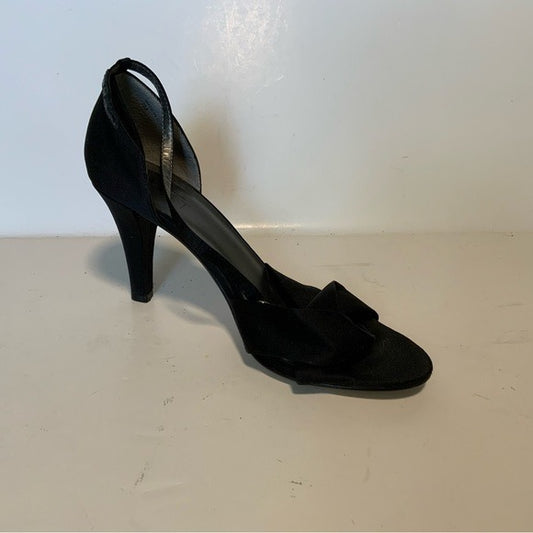 Ann Taylor LOFT Black Sateen D’orsay Ankle Strap Pumps