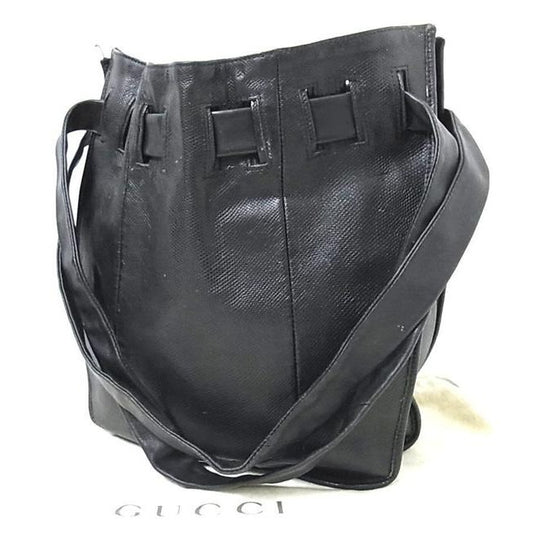 Gucci Black Lizard Leather Bucket Bag