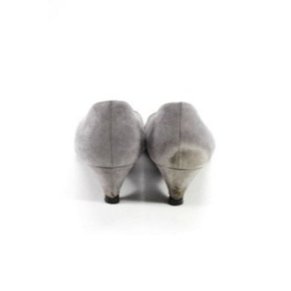 Miu Miu, RETRO, Size 8, Grey Suede, Kitten Heels w Black Fabric Knot