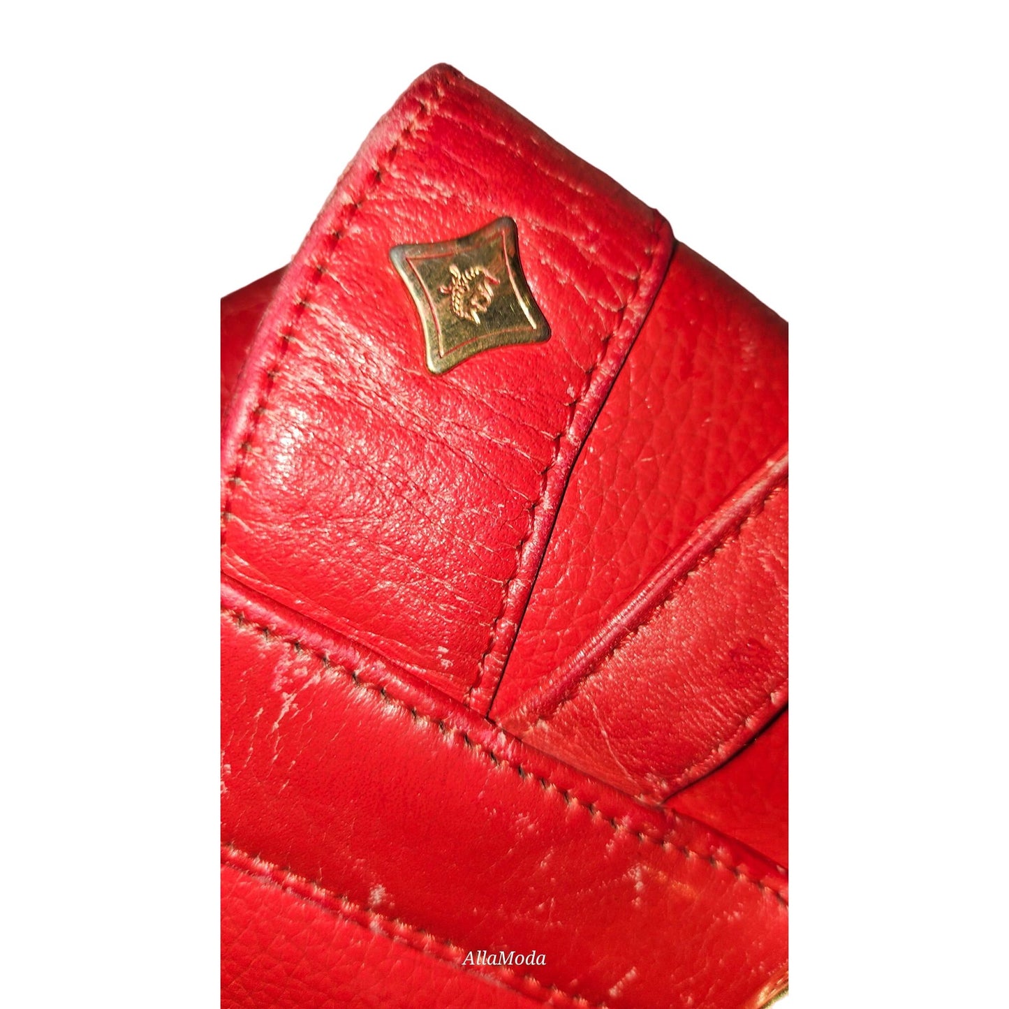 MCM vintage red leather backpack with gold hardware