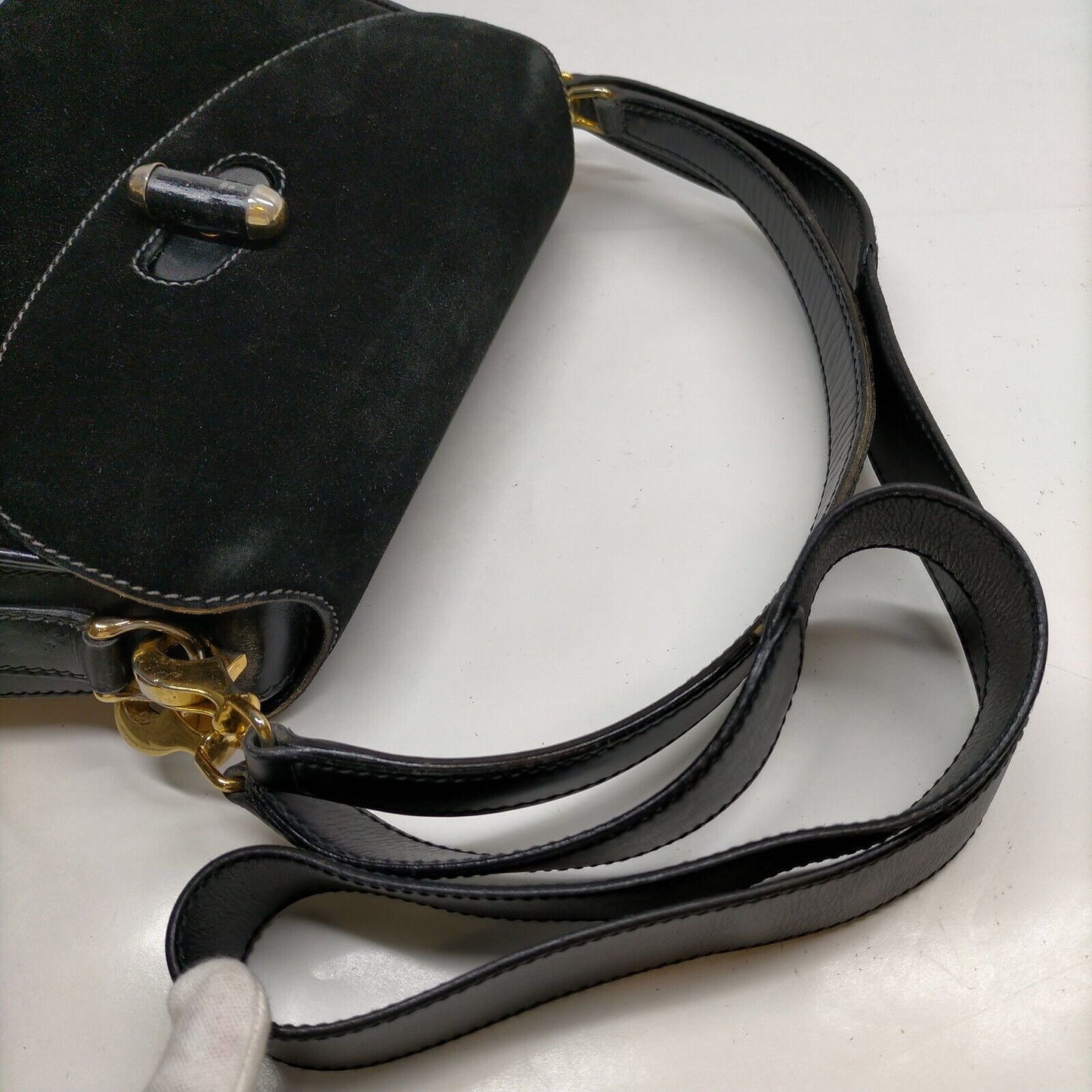 Gucci black leather and suede 1947 Bamboo two-way purse