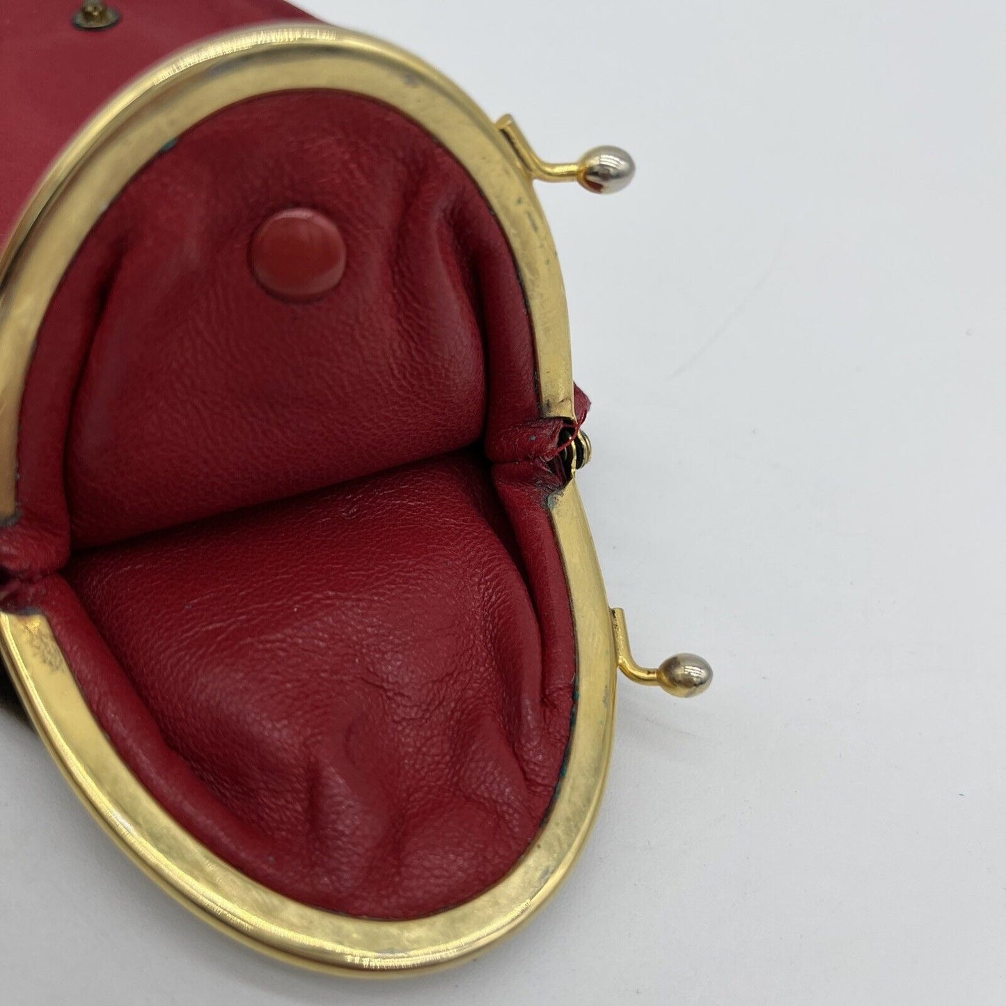 Vintage double sided, red leather & brown suede kiss close change purse