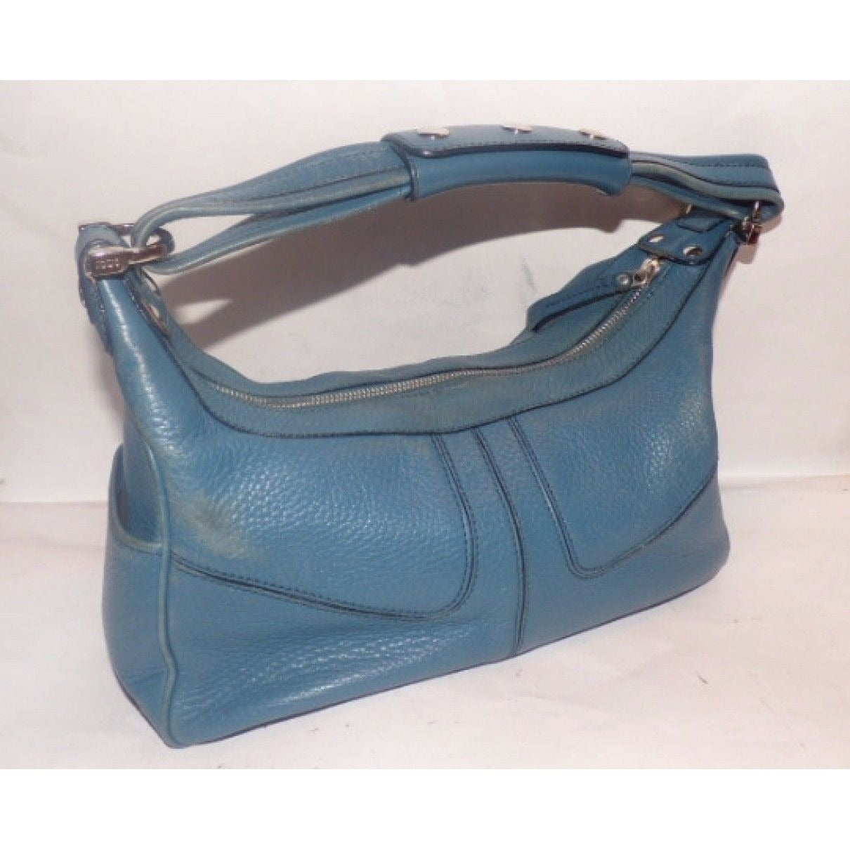 Tod's, robin's egg blue, grained leather, retro, top handle satchel