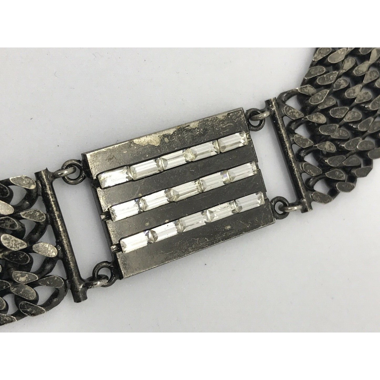 Vintage Gucci sterling silver chain belt with clear rhinestone crystals and a petite GG clasp/buckle