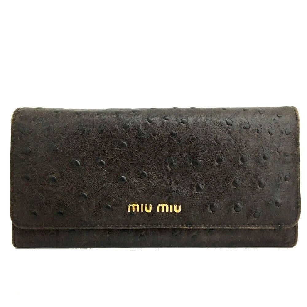 SALE- Miu Miu brown ostrich leather bi-fold style XL wallet