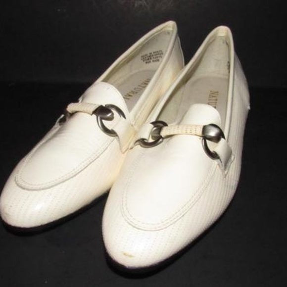 Naturalizer White Patent Loafers with a Bamboo Horse-bit Accent