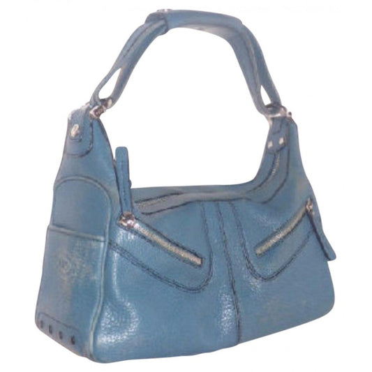 Tod's, robin's egg blue, grained leather, retro, top handle satchel