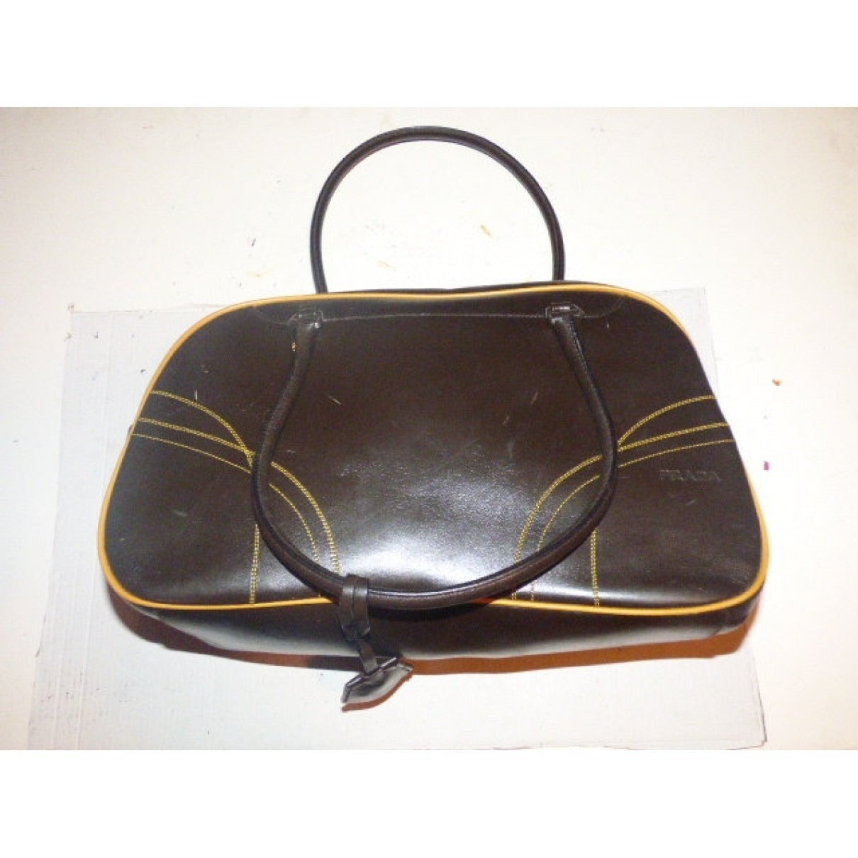 Prada 1990's brown leather bowling bag