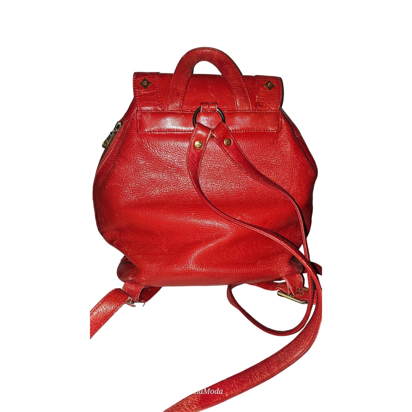 MCM vintage red leather backpack with gold hardware