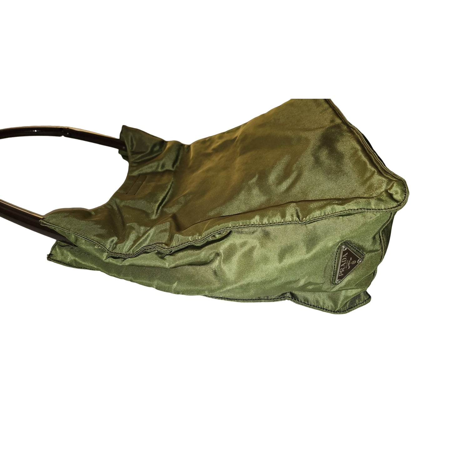 Prada olive nylon 1990's re-edition hobo with a Lucite strap