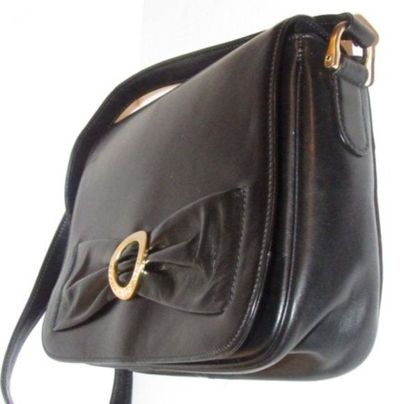 SOLD- Roberta Di Camerino Black Leather Cross Body w Bow