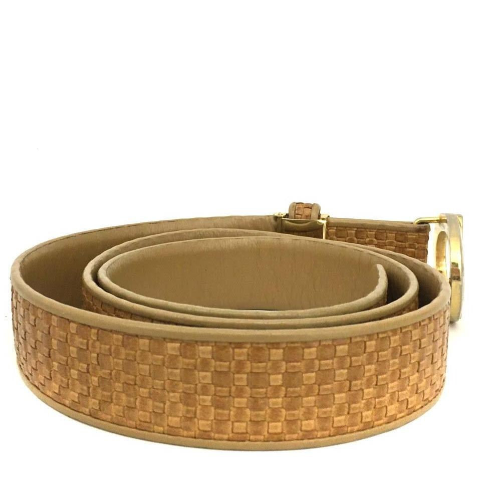 Dior camel intrecciato leather belt w oval two-tone CD buckle