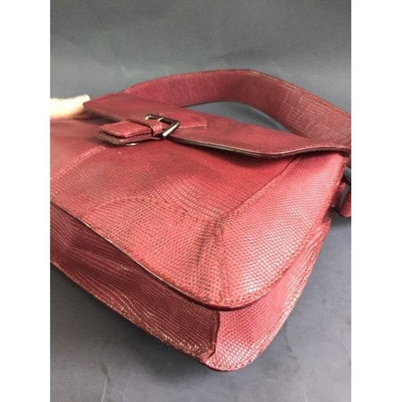 FURLA Vintage Maroon Dark Red Lizard Shoulder Bag