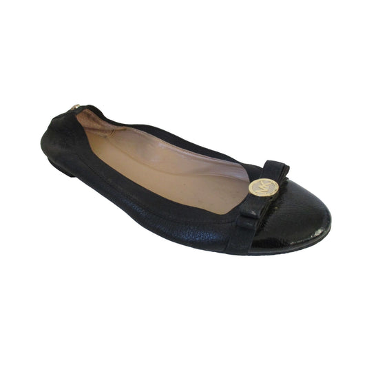 Michael Kors black leather size 8 flats with gold accents