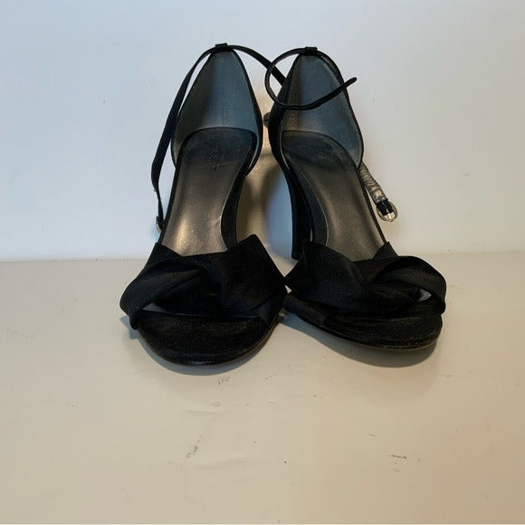 Ann Taylor LOFT Black Sateen D’orsay Ankle Strap Pumps