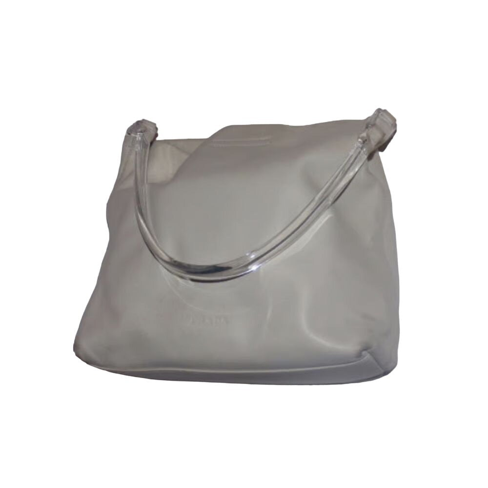 NWT Prada beige/ivory leather handbag w clear Lucite strap