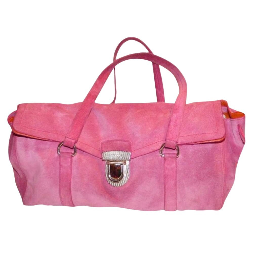 Prada pink suede & orange leather East to West satchel