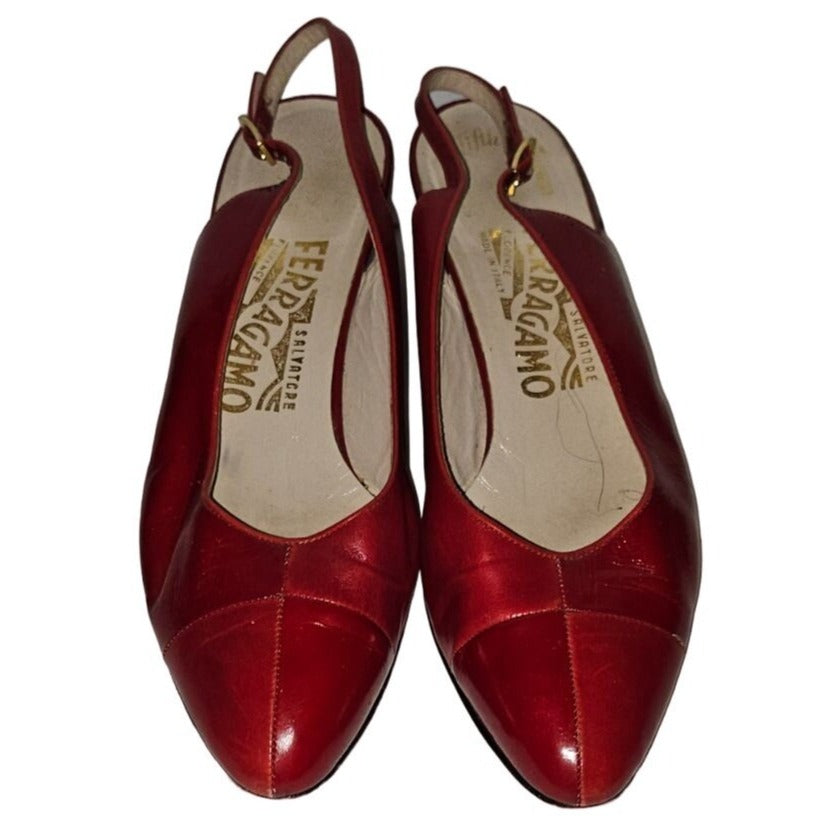 Ferragamo red two-tone leather slingback 7.5B