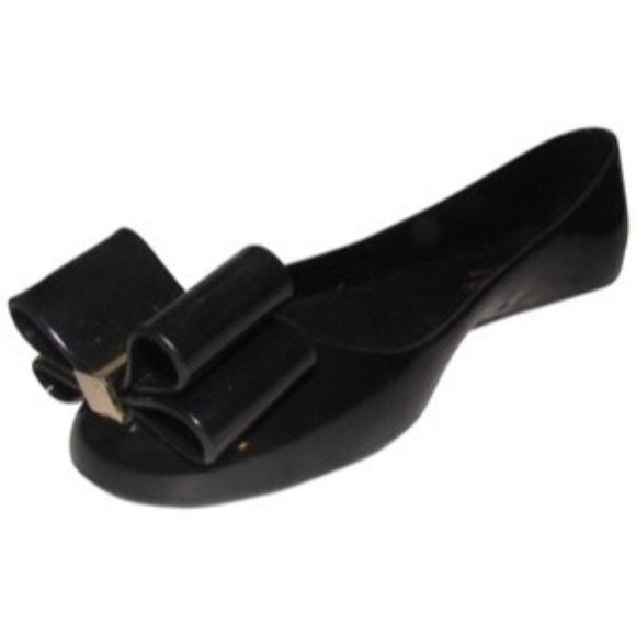 Kate Spade Black Patent Leather Flats w Exaggerated Bow