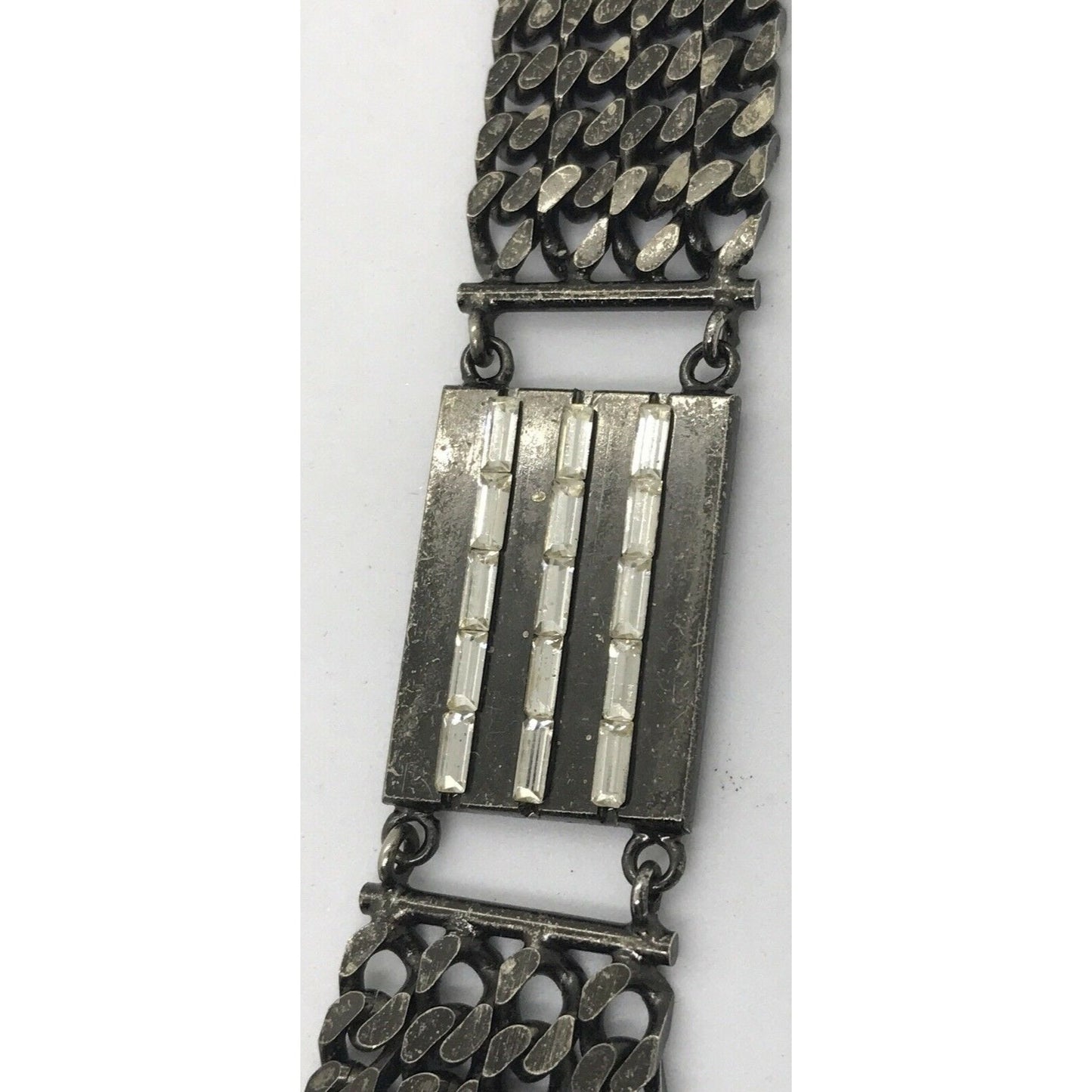 Vintage Gucci sterling silver chain belt with clear rhinestone crystals and a petite GG clasp/buckle