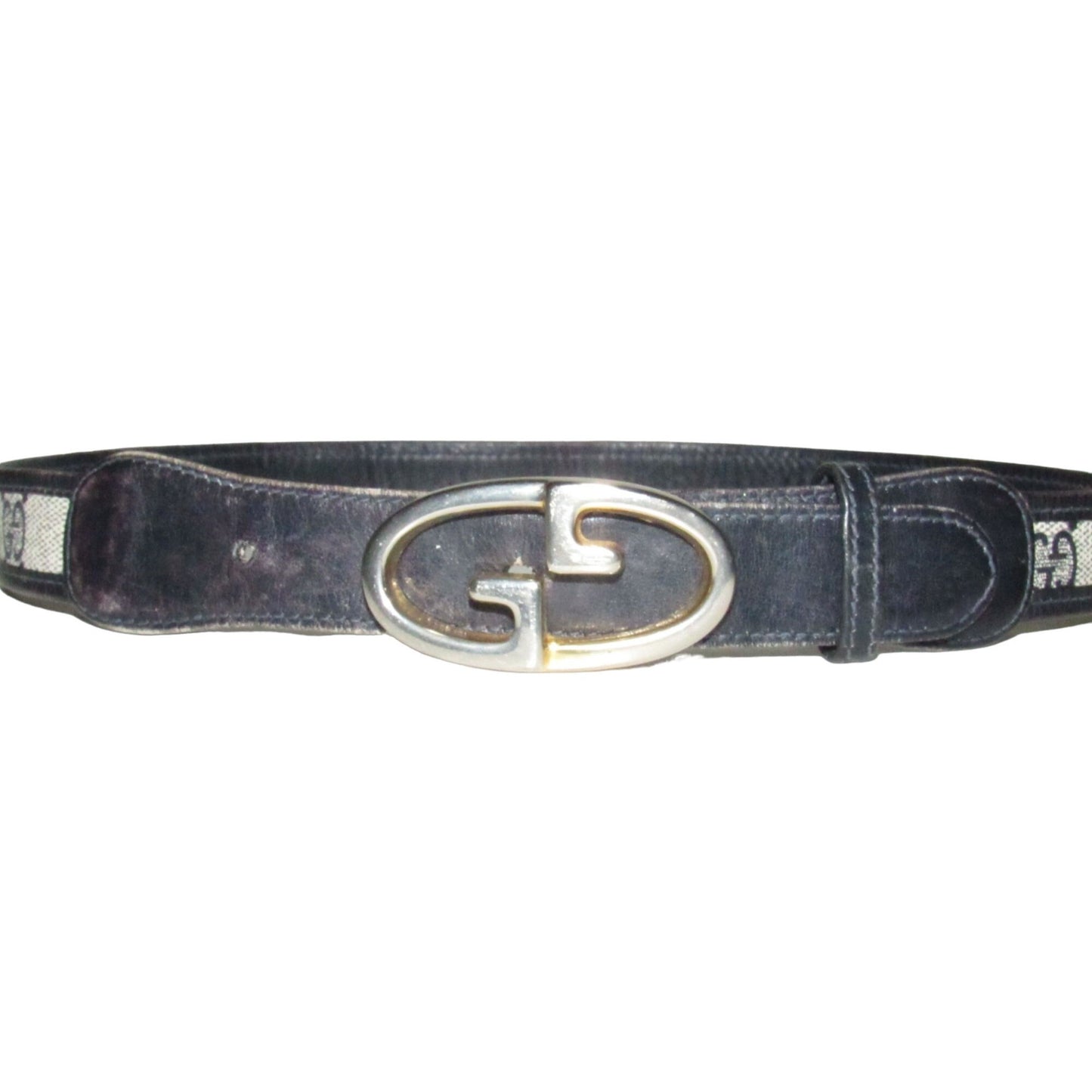 Gucci navy Guccissima leather belt w two- tone GG logo buckle