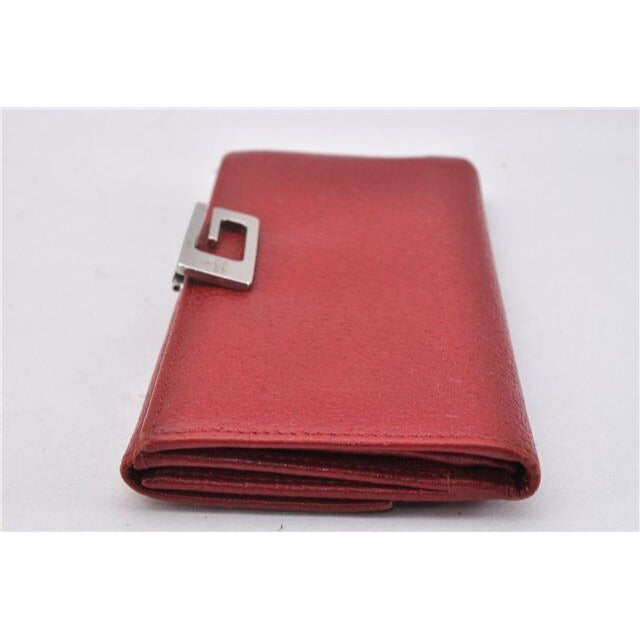 Gucci red leather wallet w square silver G clasp