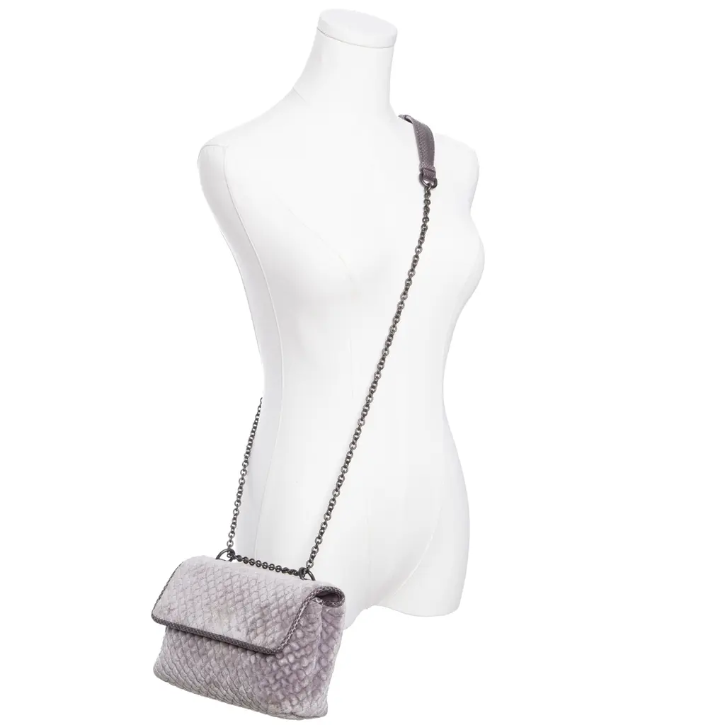 Bottega Veneta smokey purple velvet mini two-way with a chain strap