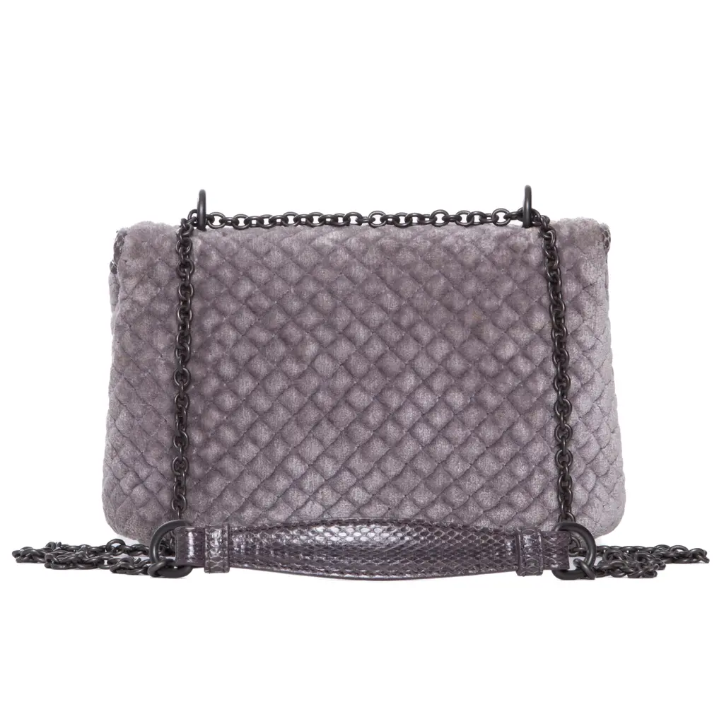 Bottega Veneta smokey purple velvet mini two-way with a chain strap