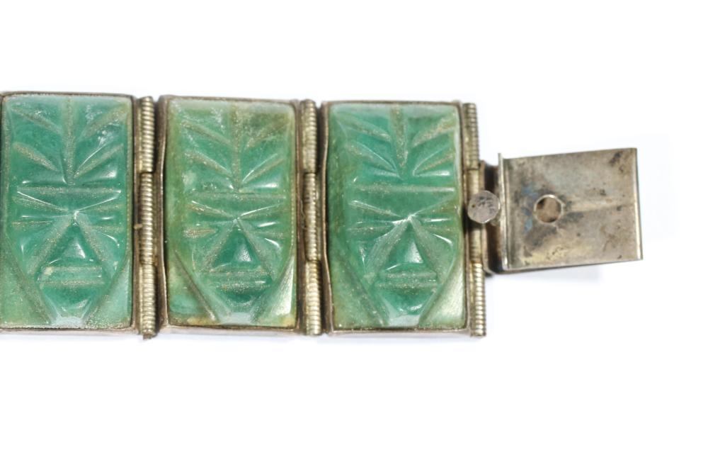 Taxco Mexico sterling silver & jade carved panel link bracelet