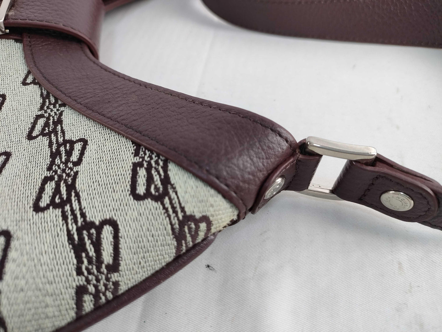 Balenciaga brown logo print  on ivory canvas & brown leather vintage hobo