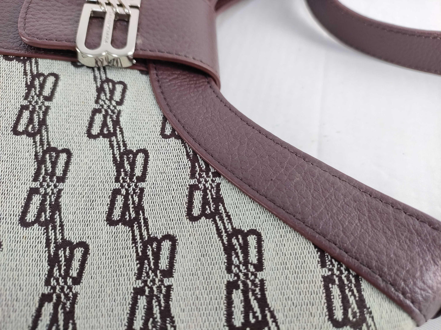 Balenciaga brown logo print  on ivory canvas & brown leather vintage hobo